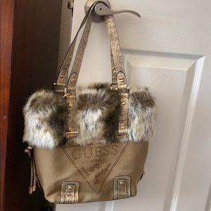 Guess faux fur and canvas bag